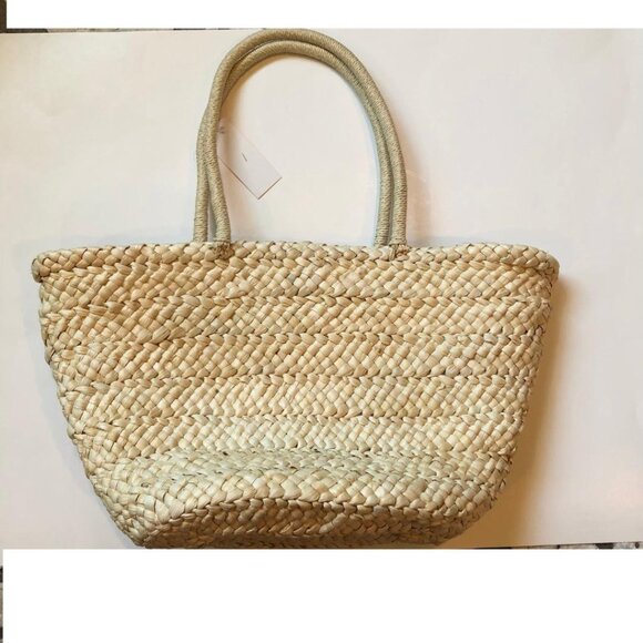 Love of Fashion,  Straw Beach Bag, Tote Bag, w/Red White & Blue PomPoms, NWT - Picture 2 of 10